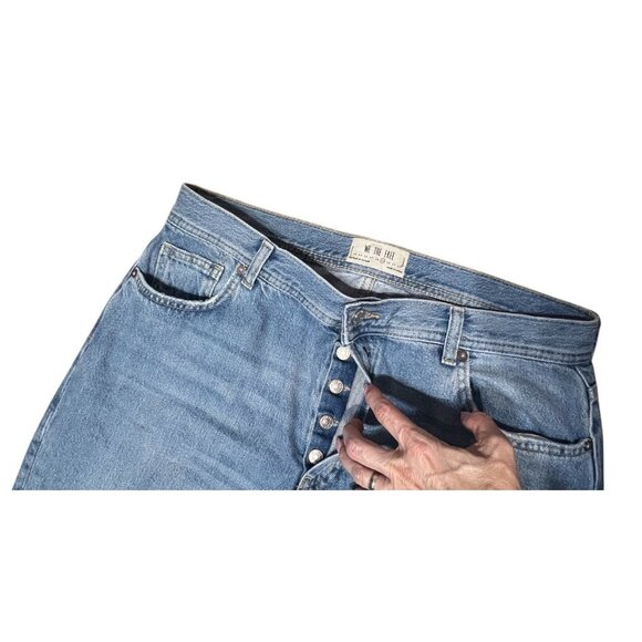 Free People Women Jeans 29 High Rise Wide Leg Blue Distressed Chewed Hem - Picture 8 of 15